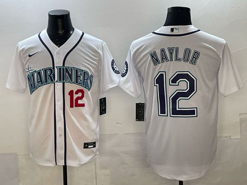 Men 2025 Nike Seattle Mariners #12 Naylor White Game MLB Jersey 02